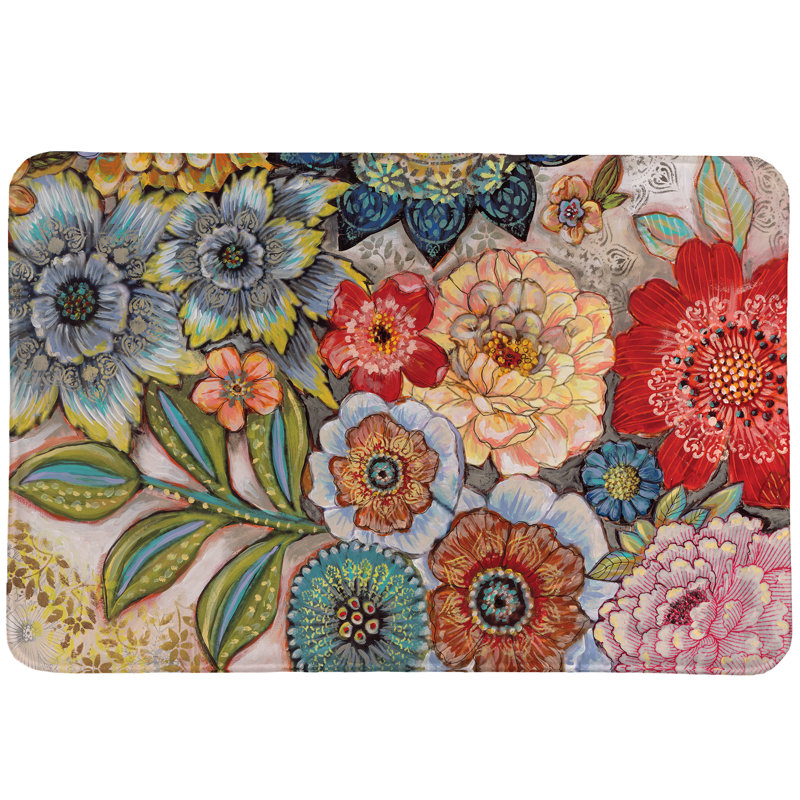 Bungalow Rose Haskell Boho Bouquet Rectangle NonSlip Floral Bath Rug